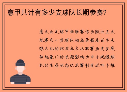 意甲共计有多少支球队长期参赛？